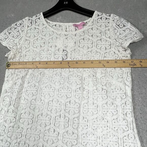 Lilly Pulitzer Darla Peplum Top Size Small White Eyelet Floral Lace Crochet Bow - Picture 8 of 14